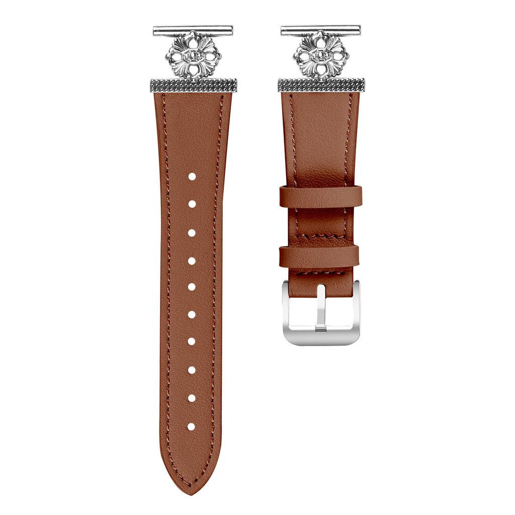 For Garmin Vivomove Trend/Venu Sq 2 Watch Band Genuine Cow Leather Flower Decor Adjustable Strap