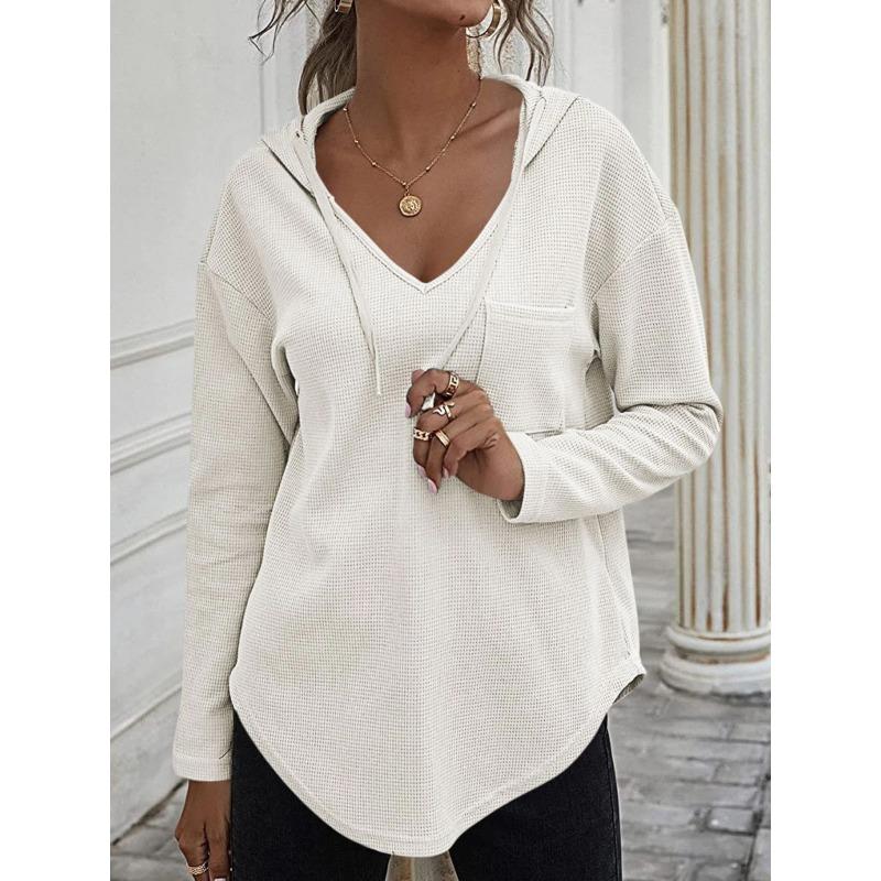 Women's Spring Fall Solid Color Hooded Sweatshirt Casual Stylish Pullover for Everyday Wear