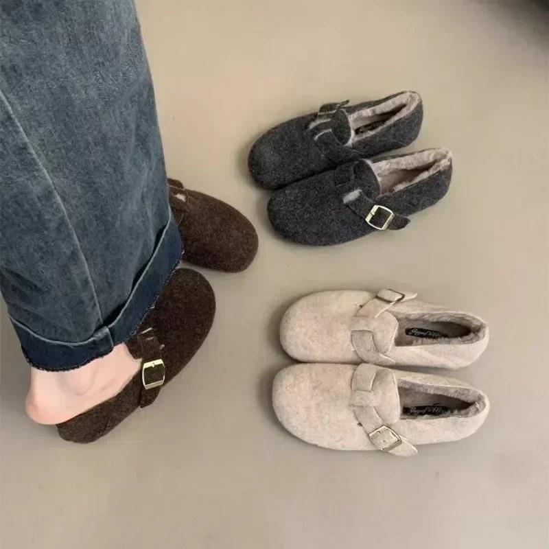 Fashion Street Style Women Warm Cotton Fur Shoes Fashion Shallow Slip On Shoes Comfort Outdoor Lazy Flats Shoes