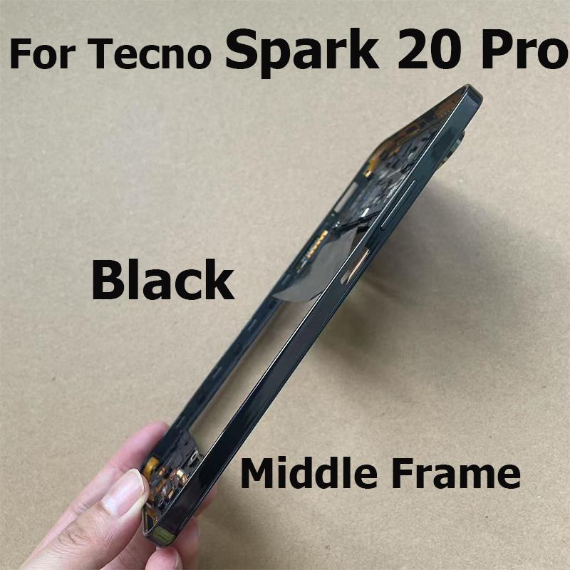 For Tecno Spark 20 Pro KJ6 Middle Frame Faceplate Housing Chassis Front LCD Bezel Repair Parts Replacement