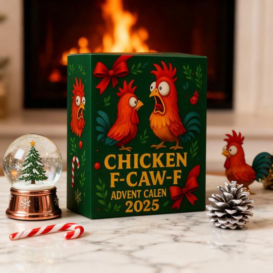 Chicken F-Caw-F Advent Calendar 24-Day Christmas Countdown Box Funny Chicken Ornaments Farm Animal Gifts for Chicken Lovers Family