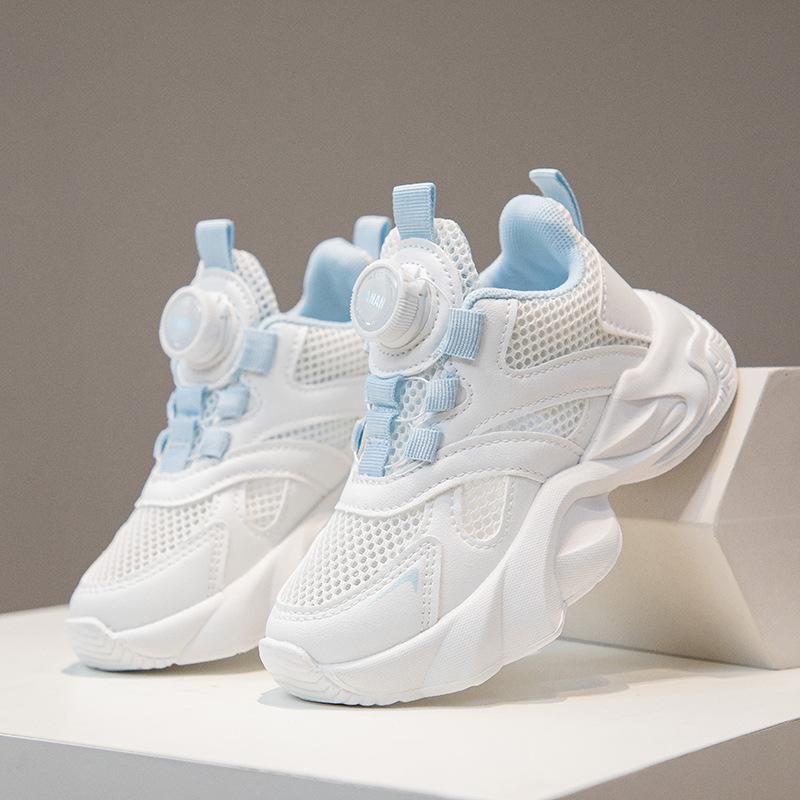 Girls' Sports Shoes Single Mesh Lightweight Running Shoes Hollow Breathable Soft Sole White Shoes Fashionable Casual Shoes