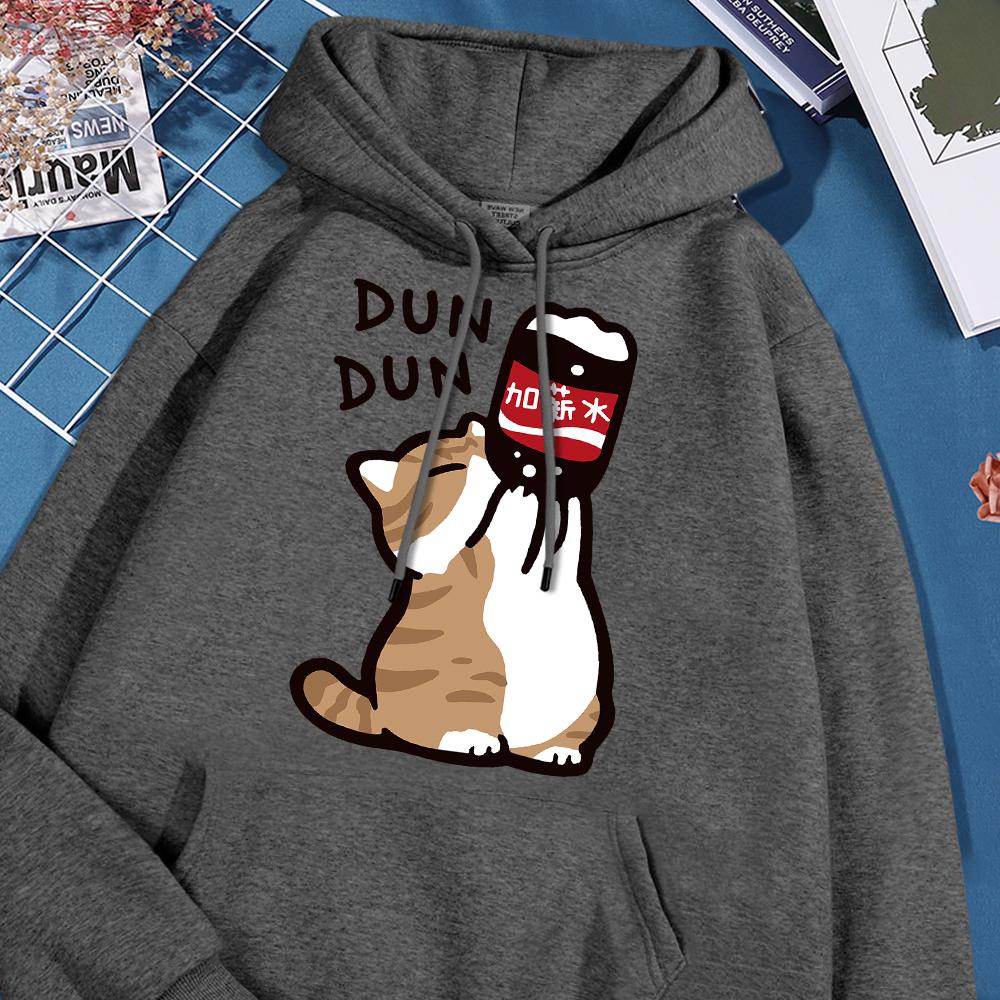 Salary Increase Fun Cat Print Hoody Men Women Casual Fleece Street Clothes Loose Warm Sweatshirt O-Neck Hoodie