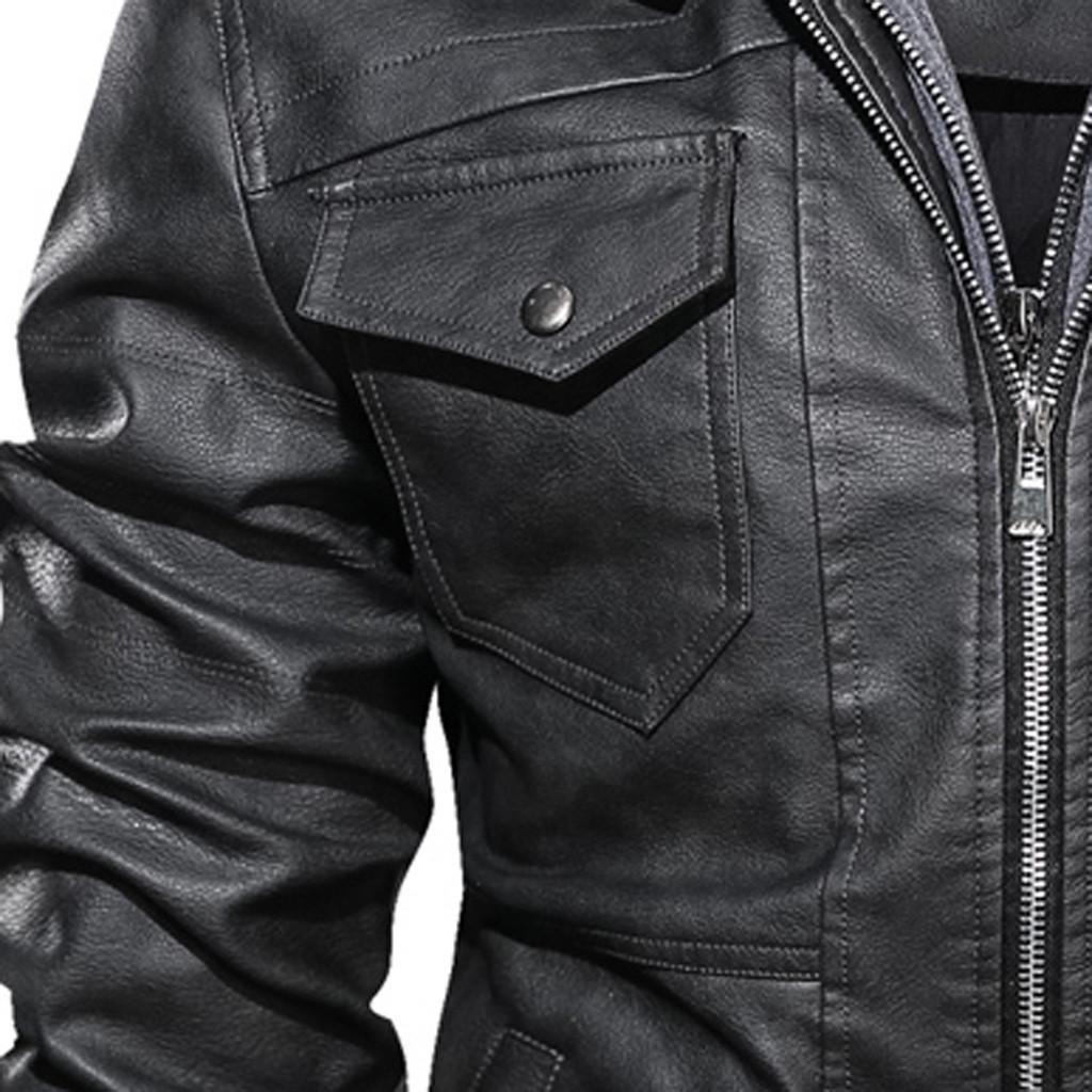 Men's  Winter Vintage Zipper Hoodie  Color Imitation Leather Coat