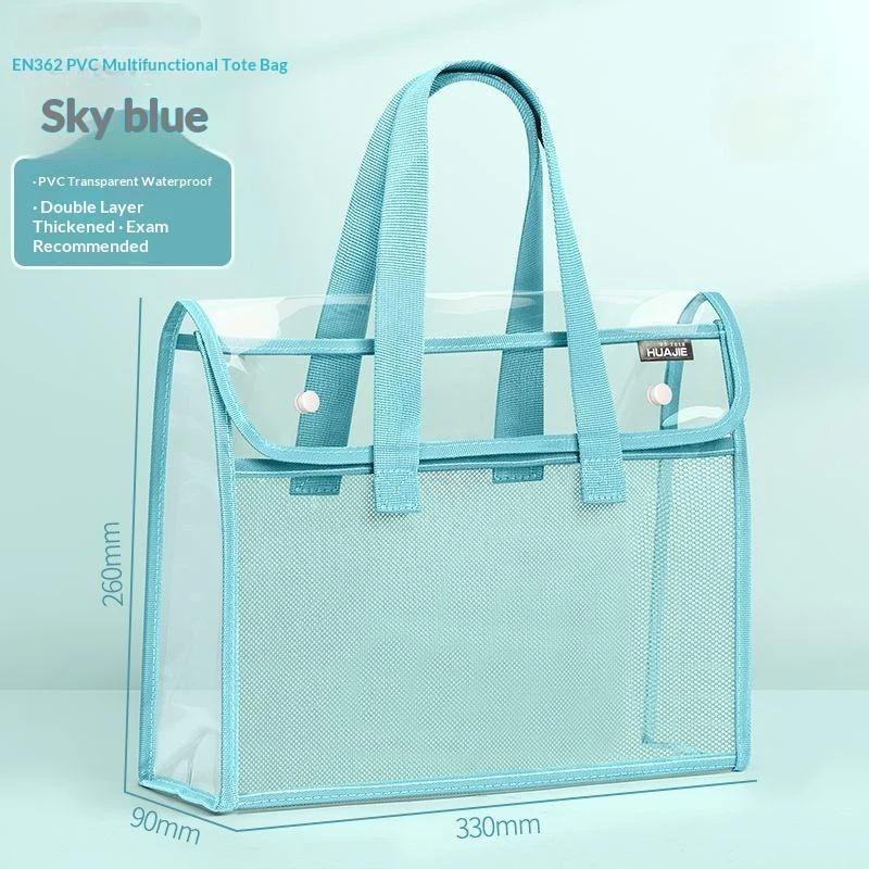 Large Capacity Portable Transparent Waterproof Handheld Folder Expandable File Storage Bag, PVC Self-adhesive File Bag