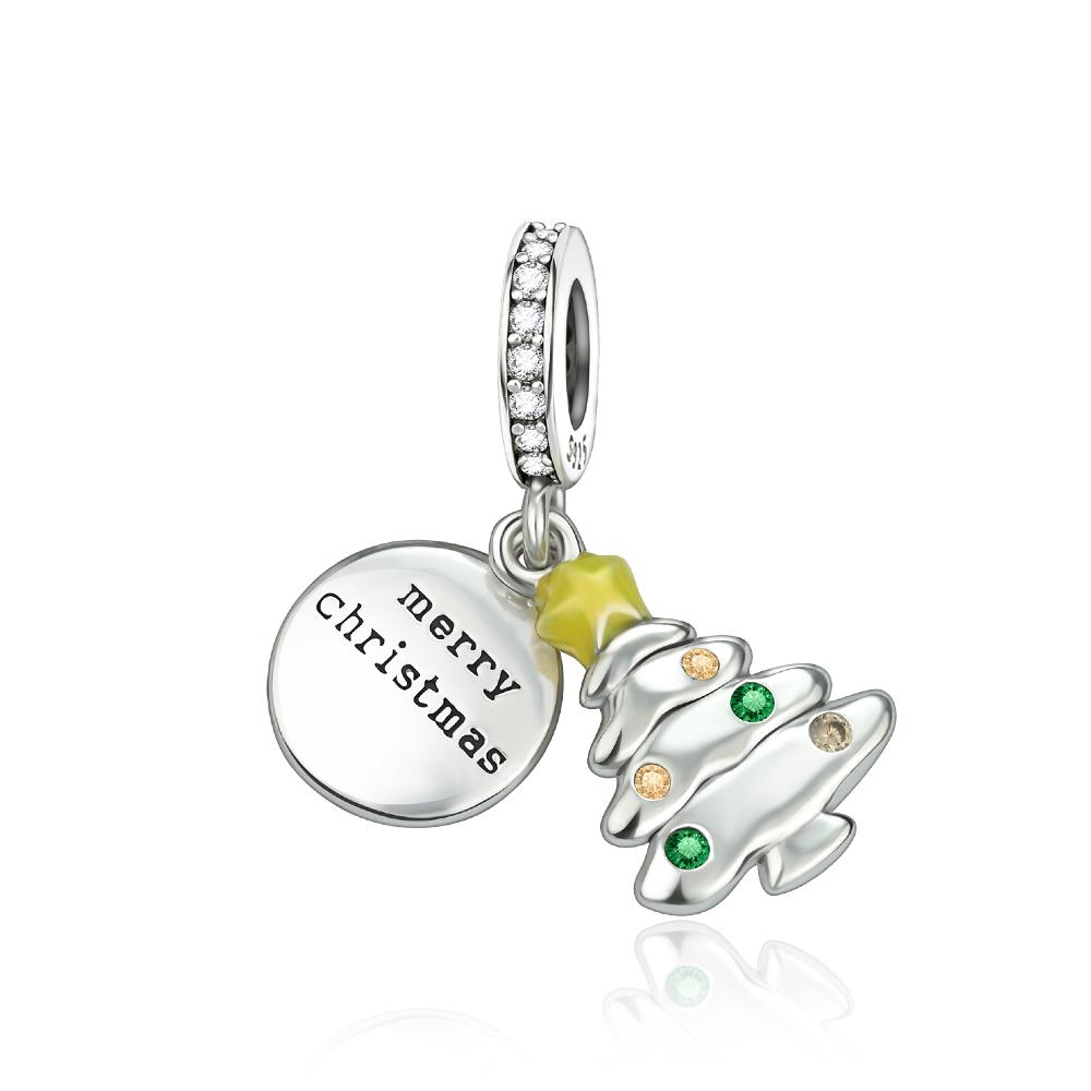 Holiday Series 925  Silver Merry Christmas Pine Tree Sleigh Snowman Stocking Charm Fit DIY Bracelet Necklace Party Gifts