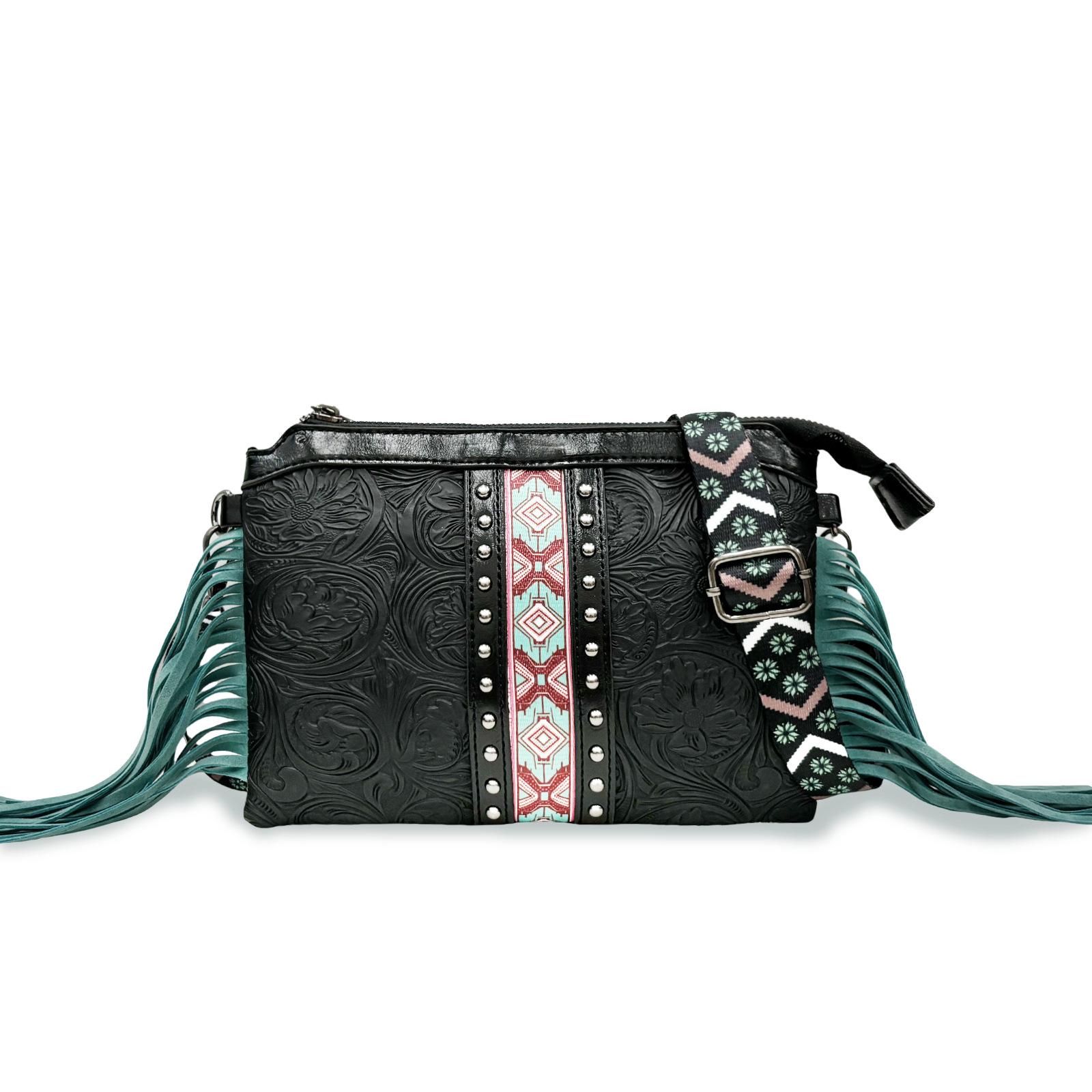 New Bohemian Bag, Tassel Crossbody Bag, Shoulder Bag, High-end Sensory Bag, PU Leather Printed Women s Bag чёрный