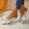 Fashion Summer New Women's Bow Pointed Toe Flat Half Slippers Plus Size Fashion Slip-on Wrap Toe Sandals Outside Wear Soft-soled Mules