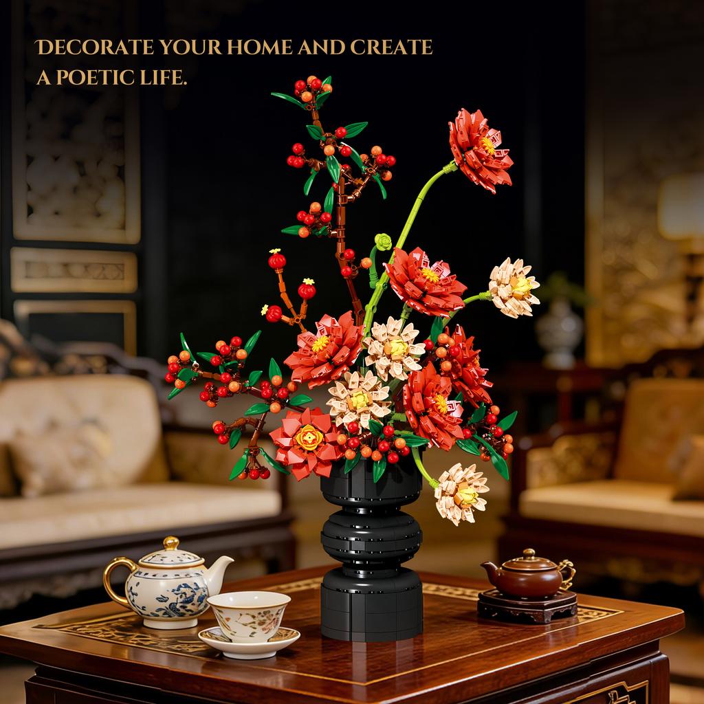 KNEW BUILT Eternal Flower Bouquet Building Up Bricks Toy-Home DecorStress-Relief PuzzlePerfect for Women’s Day/Teacher’s Day Perfect Gift