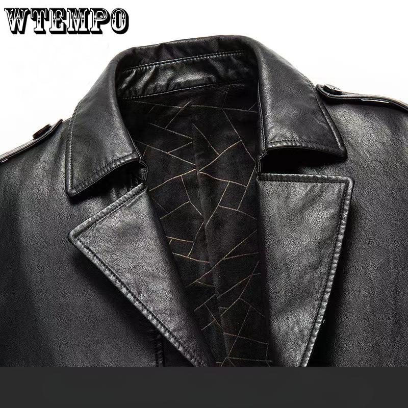 Herr Lång Business Casual Läder Vindjacka Höst och Vinter Vadderad Varm Kostymkrage Läderjacka Kappa Kappa