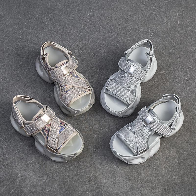 Chunky Platform Sparkle Velcro Sandals for Women Futuristic Thick Sole Summer Shoes