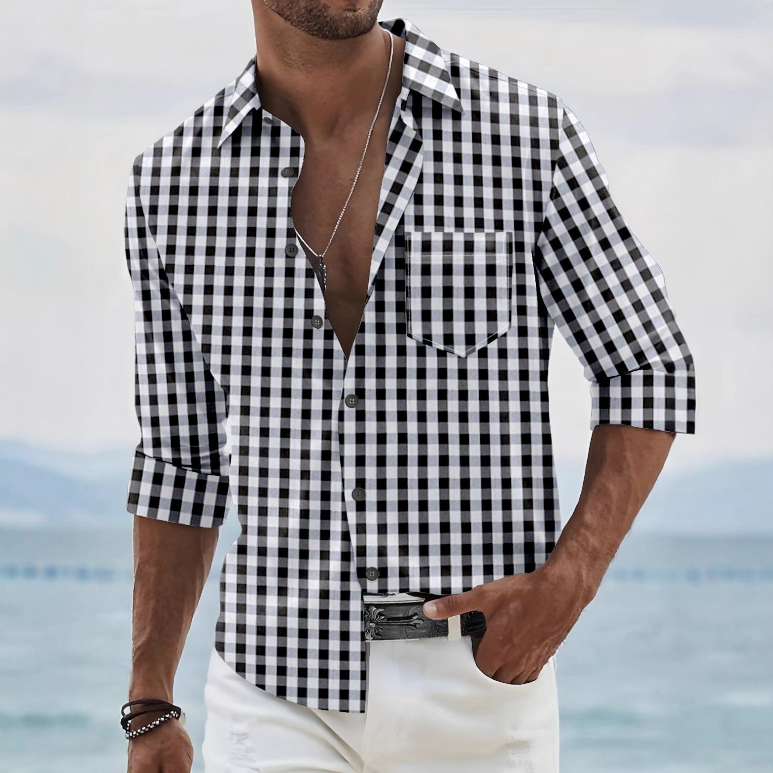 Men Red Black Buffalo Plaid Button Down Shirt With Chest Pocket Roll Up Sleeve Casual Top S чёрный