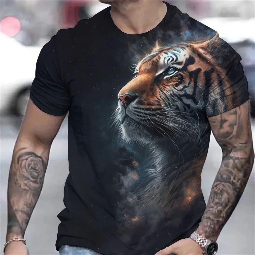 Tiger 3D Printed Short Sleeved T-shirt Summer Breathable polyester Simple Round Neck Top