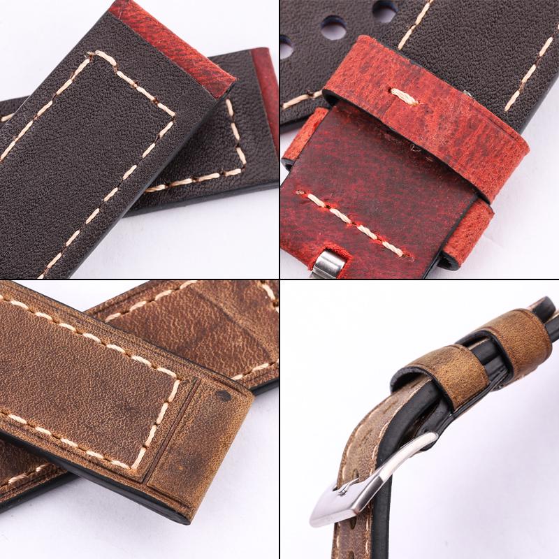 Watchband Handmade Leather Watch Strap Band Retro Cowhide Design In Black Brown Red Fits 22mm 24mm Watches Buckle Fastening Watchbands