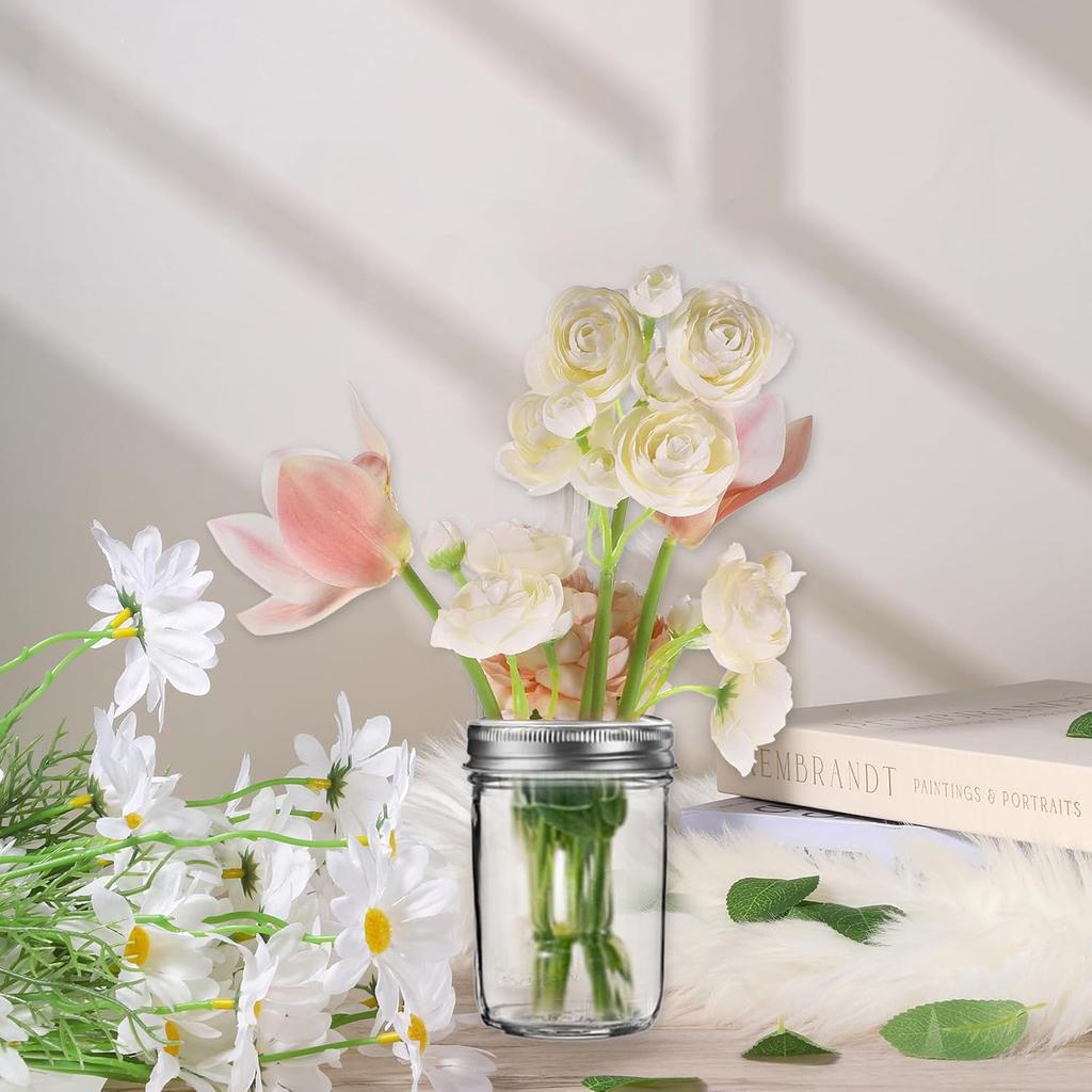 Metal Mason Jar Lid, 8 PCS Flower Jar Frog Lid ert Floral Arrangement Supplies Floral Organizer Lids ert with Square Grids Flower Arrangement Holder