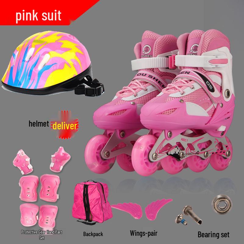 Adjustable Beginner Roller & Inline Quad Skates Set - 4-Wheel Skating Shoes