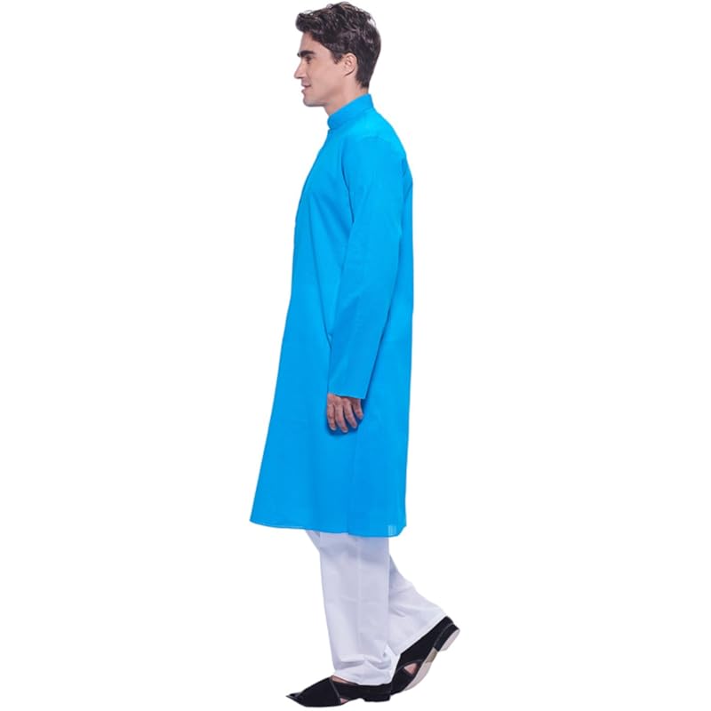 Manyavar Men's Blended Kurta & Pyjama Set, Blue - Medium (M301063-326)