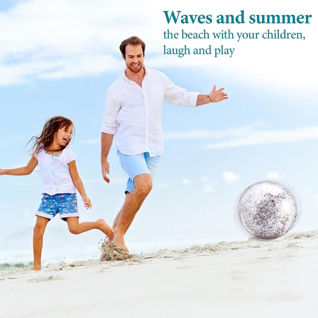 4 Pack 24Inch Glitter Beach Balls Inflatable Confetti Sports Beach Balls 16 Inch Floatable Sequin Beachballs Pool Toys Balls Giant Clear Beach Ball