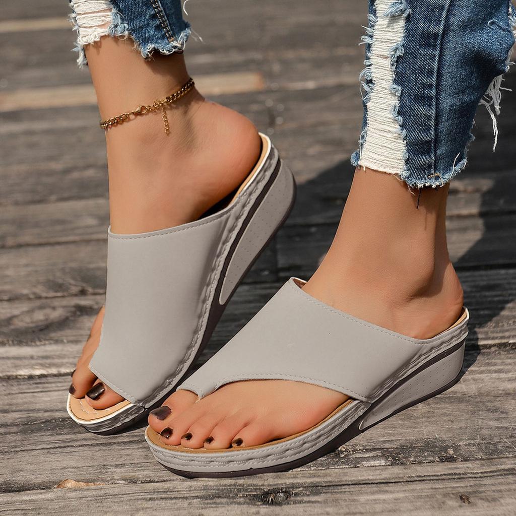 Formal Sandals For Women Wedge Heel Thick Soled Flip Flops Fashionable And Casual Solid Color Beach Wear Soft Sandals For Woman
