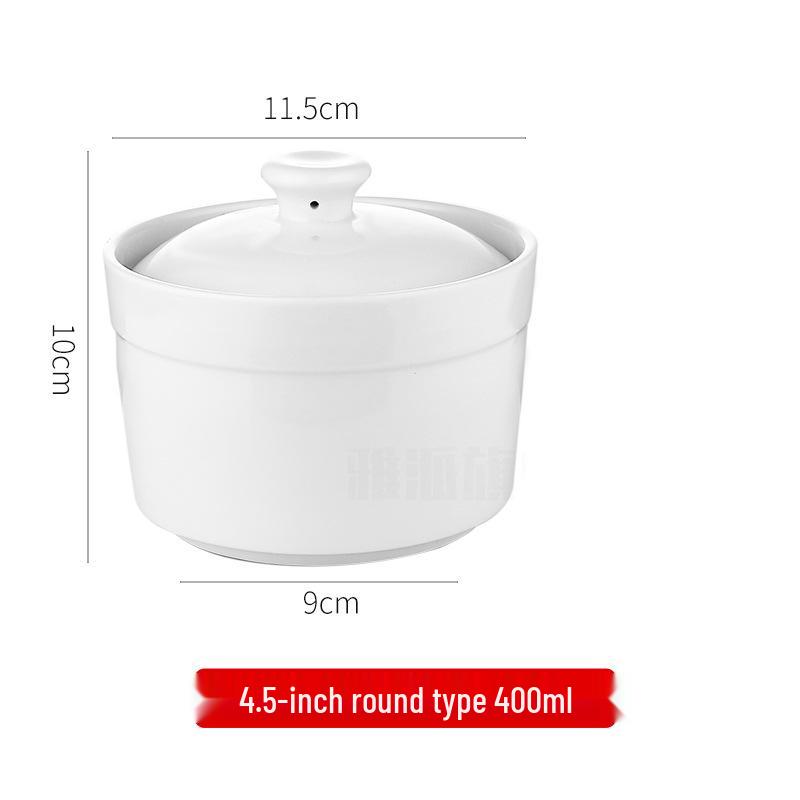 White Magnesia Porcelain Soup Pot with Lid – Ideal for Steaming Eggs and Stewing Bird's Nest In Restaurants and Hotels.