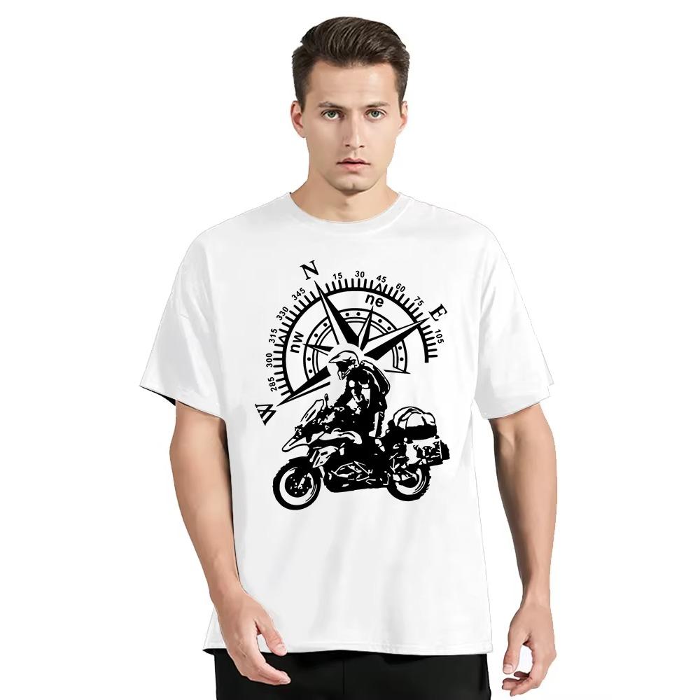 Funny Motorbike T-Shirt Men's Mountain Adventure T Shirt New Hip Hop Streetwear Tshirt Motorcycle Travel Compass T Shirt Tops