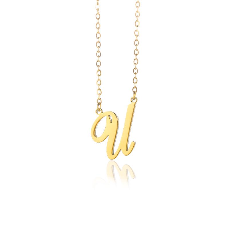 Stainless Steel Lowercase Letter Necklace with Clavicle Chain - European & American Design