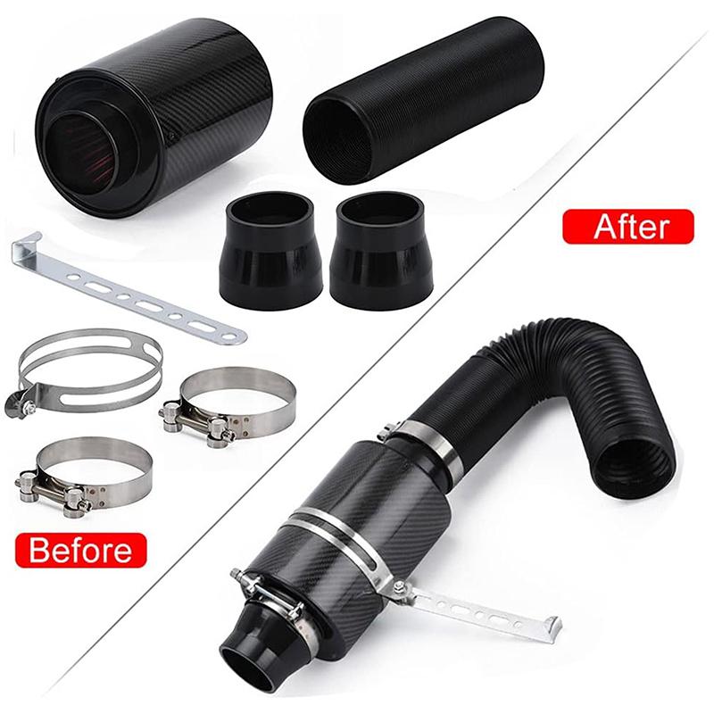 1 Set Evrensel Araba 3 İnç Karbon Fiber Soğuk Hava Filtresi Besleme Kapalı Giriş İndüksiyon Borusu Hortum Kiti Evrensel