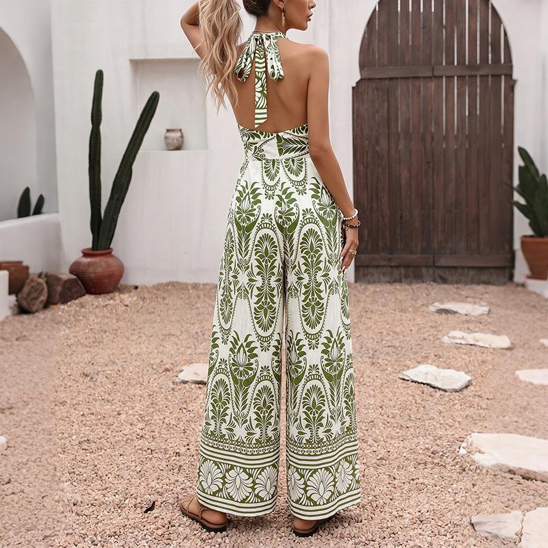 Summer One-piece Printed One-piece Swimsuit Sleeveless Necktie Beach Style One-piece Women's Dress
