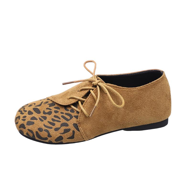 Suede Flat Single Shoes Autumn New Round Toe Deep Mouth Front Lace-Up Soft Sole Non-Slip Wear-Resistant Plus Size Low Top Shoes