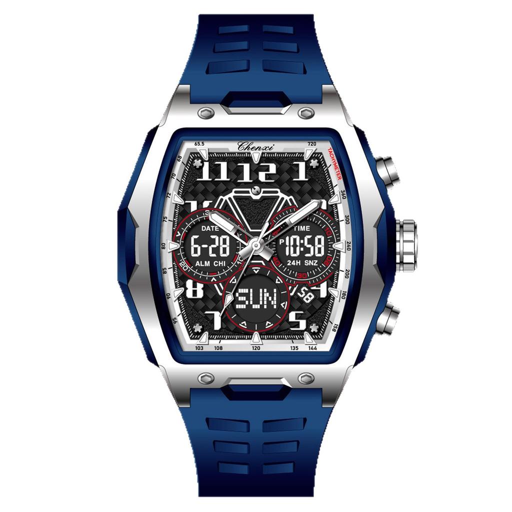 Men's watch barrel-shaped men's double display watch sports waterproof large dial multi-function electronic watch