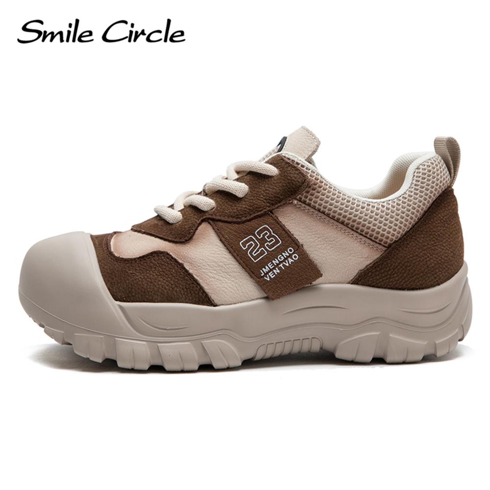 Baskets en cuir véritable pour femmes, chaussures plates à lacets à bout rond, chaussures décontractées et confortables à la mode