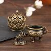 1Pc Retro Alloy Small Lotus Mountain Hollow Out Incense Stick Burner Incense Holder With Cover Home Decoration Crafts