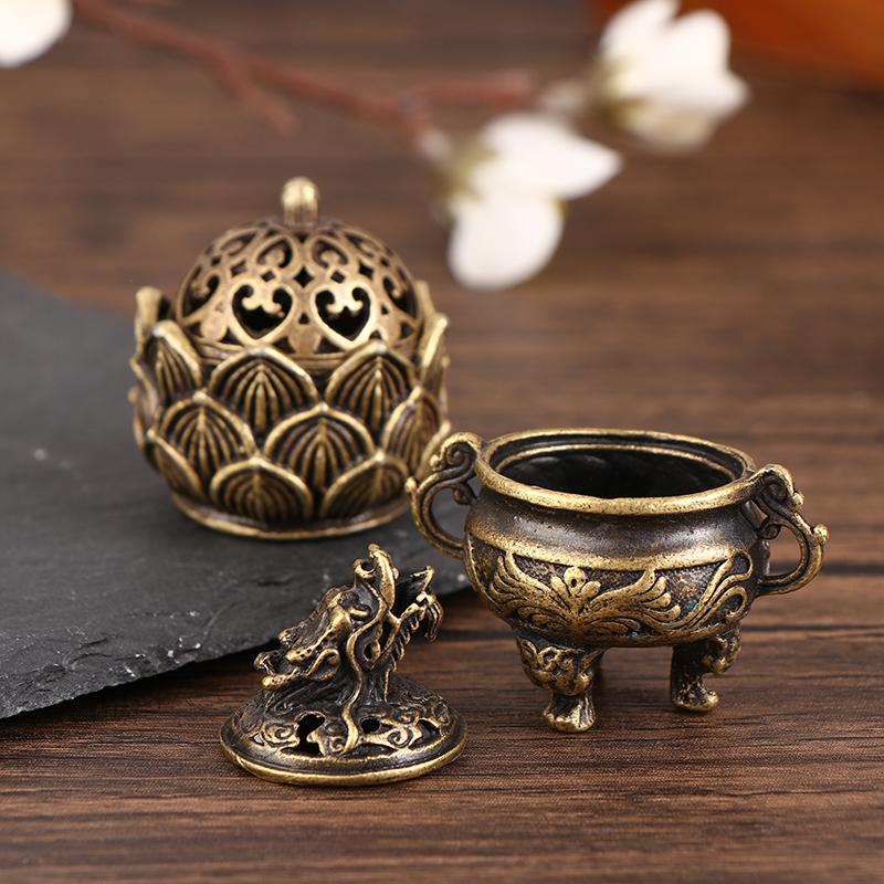 1Pc Retro Alloy Small Lotus Mountain Hollow Out Incense Stick Burner Incense Holder With Cover Home Decoration Crafts