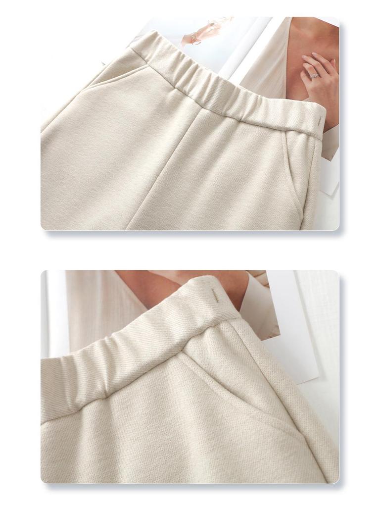 2024 Women's Gray Wool Wide-Leg Pants: Soft, Fleece-Lined, Thickened for Autumn/Winter