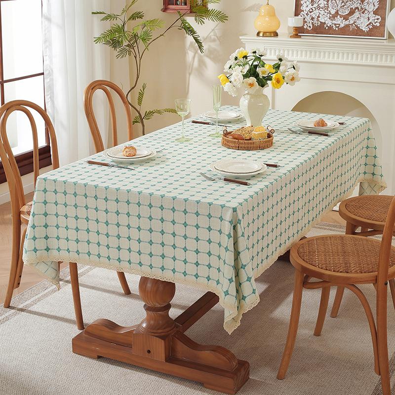 Nordic Tablecloth Fabric Cotton And Linen Small Fresh Small Plaid Rectangular Simple Dining Table Cloth Tablecloth Cover Cloth Retail