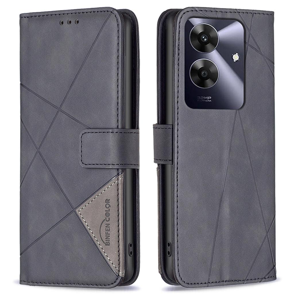 BINFEN COLOR For Realme Note 60/C61 4G Phone Cases Wallet Stand Geometry Imprinted Leather Cover