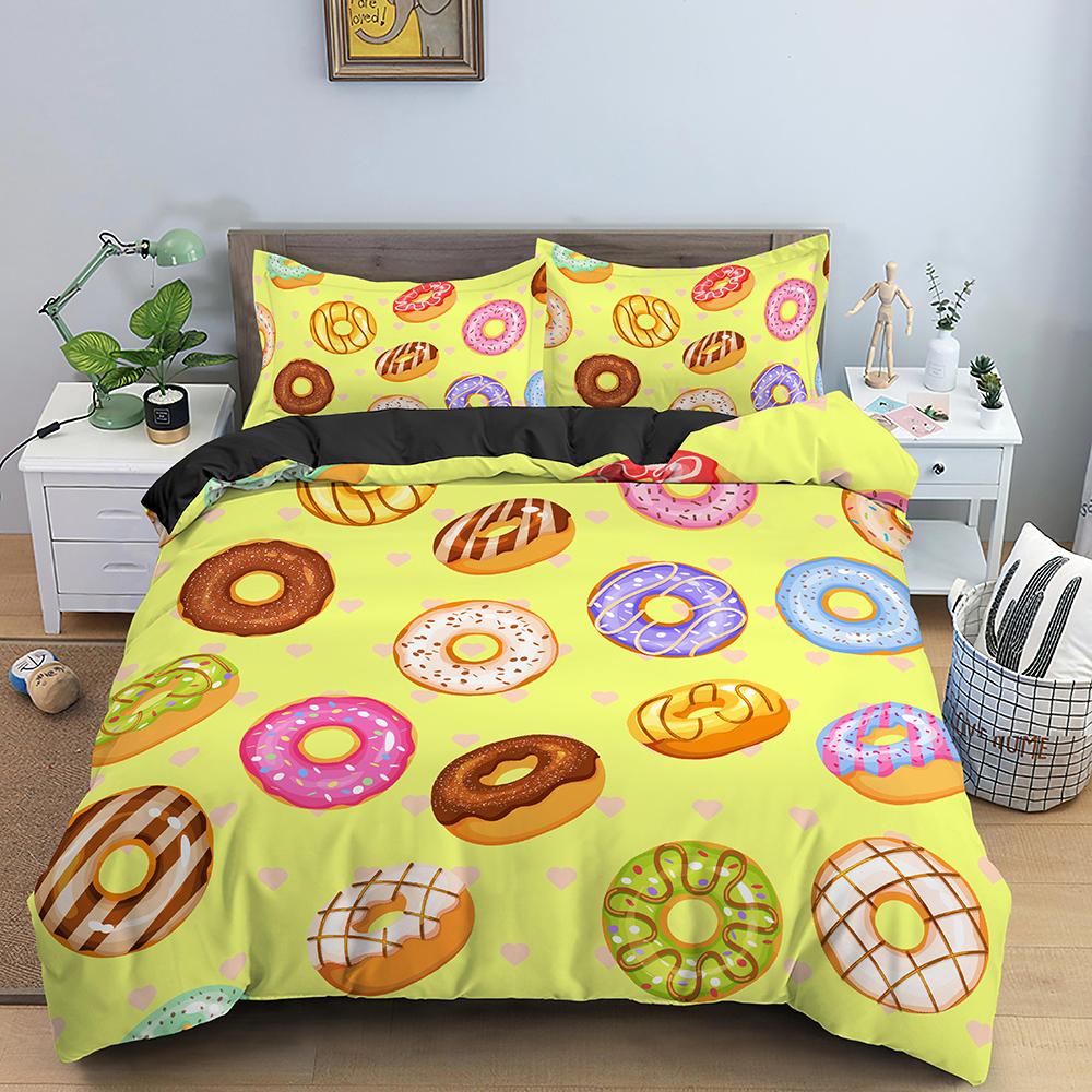 Colorful Donut Print King Queen Full Size Bedding Set Duvet Cover Set Quilt Set For Adults Kids Teens Polyester Bedding Bedroom