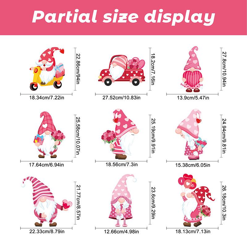 9 Sheets Valentines Day Window Stickers Cartoon Gnome I Love U Heart Shape Glass Stickers Decals Wedding Party Home Decoration