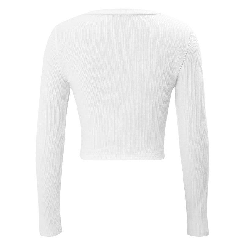 Spring Autumn Women Knit Skinny Casual Crop Tops Femme Vintage Front Buttons Slim Fit Pullover Chic T shirt