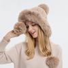Autumn and Winter Women's Pullover Hat Three Hairballs Outdoor Thickened Velvet Cold-proof Warm Solid Color Knitted Hat