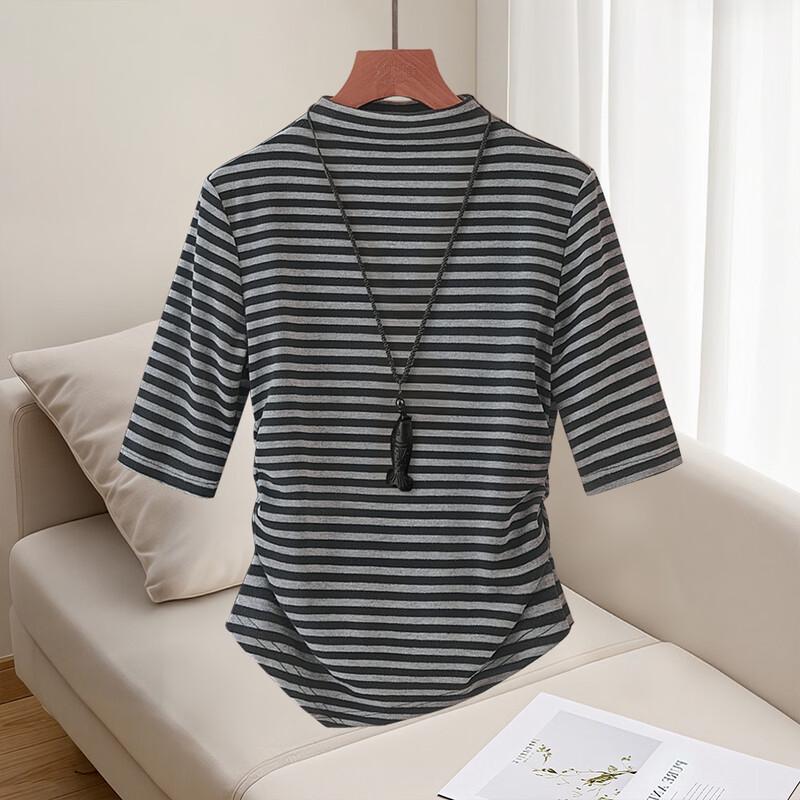

Women s Striped Semi-High Collar Slim Fit Top M