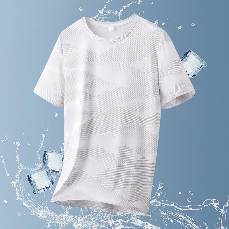 Camouflage Ice Silk Short-sleeved T-shirt Men's Thin Loose Quick-drying T-shirt Running Sports Elastic Men's Top Large Size
