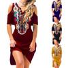 Fashion Dress Printing Loose Fit V Neck Off Shoulder Ladies Dress for Daily Life