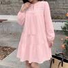 ZANZEA Womens Tassel Tie Neck Long Sleeve Crochet Lace Trim Mini Dress Casual Sundress