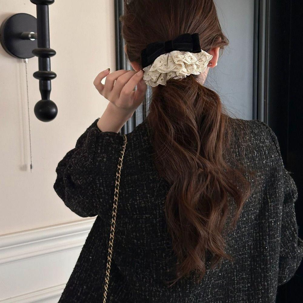 Cloth Red Velvet Bow Hair Clip Wine Red Lace Bow Hairpin Bowknot Spring Clip Autumn and Winter