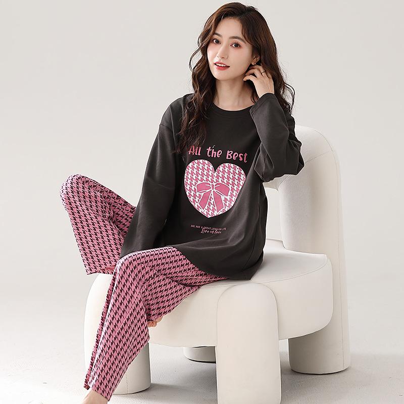 Pajamas Women'S Pure Cotton Long-Sleeved Cotton Cute Loungewear Set Can Be Worn Outside