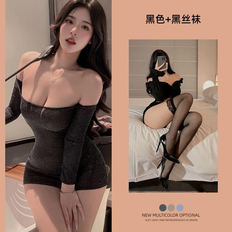 New sexy underwear women's naked shoulders sexy stepmother skirt bright silk slim one-piece temptation tight hip wrap suit
