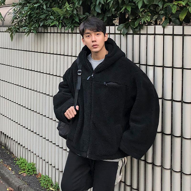 Korean Style Lamb Wool Jacket Men's Loose Jacket Student Teenagers Cotton-padded Jacket Velvet Thickened Cotton-padded Jacket