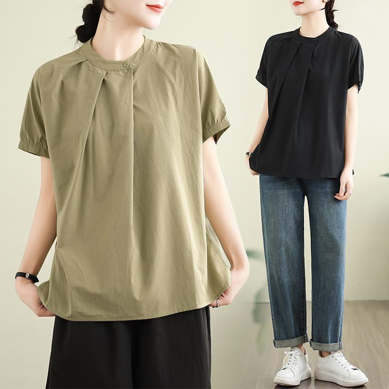 DIMANAF 2026 Summer New Plus Size Women Blouse Shirt Elegant Lady Tops T-Shirt Solid Cotton Fashion Clothing