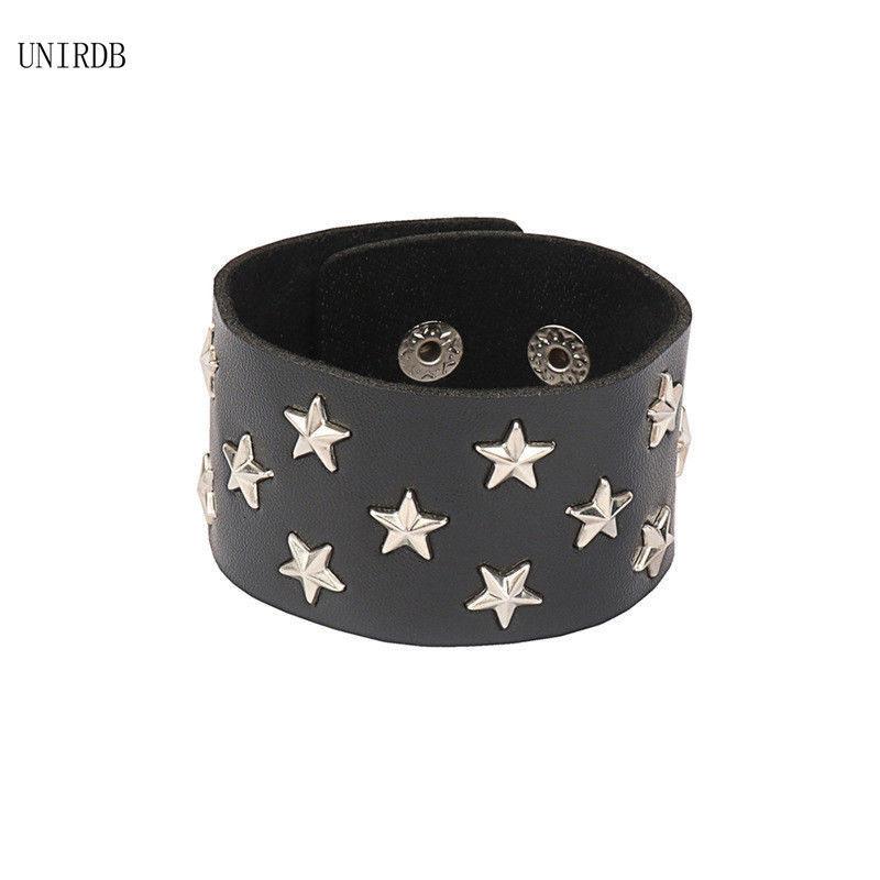 Punk Hip-Hop Rhinestone Bracelet Retro Western Wasteland Hottie Leather Snap Bracelet for Women Jewelry HUANZHI New